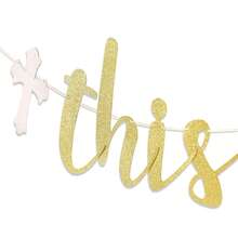 1 Set Paper "Bless This Child" Gold Banner - Baby Baptism, First Communion, Party Hat, Party Banner, Pull Flag - Multicolor - View 3