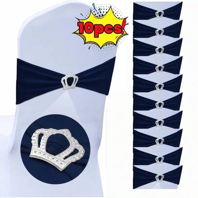 10pcs Elastic Chair Bands With Bow Tie, Universal Elastic Chair Covers With Crown Buckle Sliders For Wedding Party Event Decoration