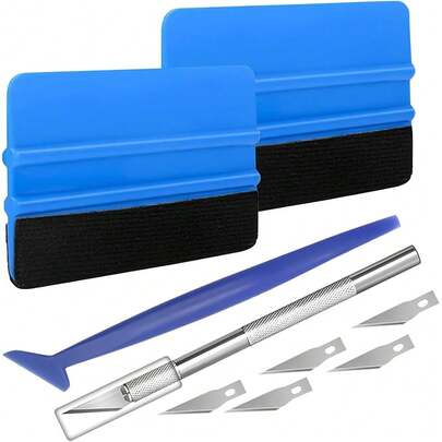 New  9PCS Car Window Tint Kits, Auto Windshield Vinyl Wrap Tool With Felt Squeegee Micro Squeegee Razor Blade Knife, Vehicle Window Tint Installation Accries, Universal For RV, SUV, Truck