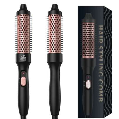 32 毫米卷发刷和卷发棒，适用于直发和松散卷发的热刷，双电压非常适合旅行和快速卷发和拉直（黑色）