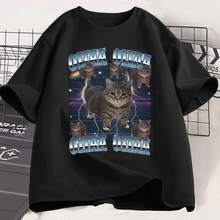 Funny Viral Oia Cat Meme Graphic T-Shirts For Men And Women, Crazy Cat T-Shirt Oiiaa Oiiaa Cat Unhinged T-Shirt Harajuku Clothing - 黑色 - 查看 1
