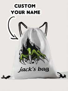 1pc Customized Name Cartoon Football, Soccer Pattern Drawstring Backpack, Can Be Customized According To Your Unique Design, Perfect For Children, Print Your Own Name Or Print Your Sister's And Classmates' Names As A Gift To Give To Others - Multicolor - View 8