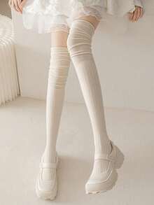 6/4/2件装女士保暖过膝长袜，适合搭配靴子，及膝袜（1/2/3双装），秋冬季 - 白色 - 查看 3
