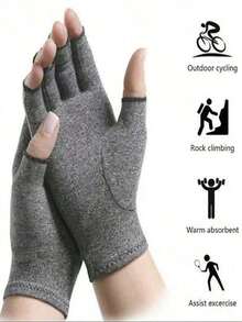 1 Pair Anti-Slip Breathable Medical Fingerless Gloves, Pressure Rehabilitation Training Gloves, Sports Gloves With Arm Sleeve, Fashion Snow Gloves For Autumn/Winter - Grey - View 2