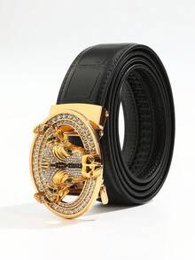 1pc Men's Automatic Buckle Belt, Business Casual Patterned Waist Strap, Versatile Cow Head Design - Bull Head Automatic Buckle - View 6