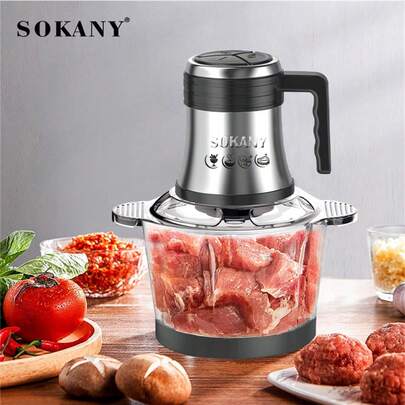 SOKANY 7026 Multi-Functional Electric Meat Grinder. 3L Large Capacity, Dual-Layer 4-Blade, Dual-Speed. 800W High Power, Stainless Steel Material, Suitable For Home, Restaurant, Food Blender, Meat Grinder, Garlic Press, Vegetable Chopper, Onion Mincer, Vegetable Mixer, Wireless Food Processor, Applicable For Ginger, Chili, Fruits, Meats