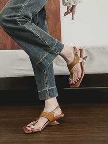 VIP.MRS.KING Women's Fashion Buckle High Heel Sandals, Solid Color For Summer Outdoor Wear - Brown - View 5