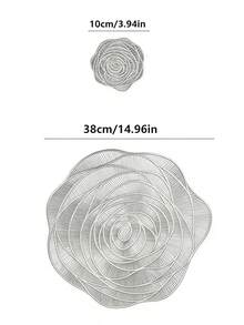 12 piezas Manteles individuales redondos de 15 pulgadas con flores doradas, Posavasos redondos de PVC de 3.94 pulgadas con rosas huecas, lavables, fáciles de limpiar, antideslizantes, resistentes al calor, adecuados para decoración de habitaciones, decoración de mesa de comedor, decoración del hogar, ideales para fiestas, cumpleaños, bodas y cenas - Multicolor - Ver 23
