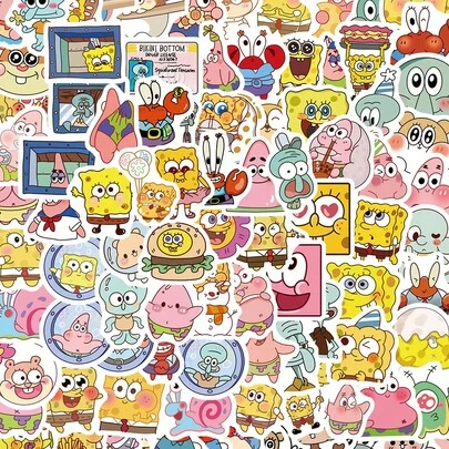 SpongeBob SquarePants 95pcs Cute Cartoon Waterproof Stickers, Suitable For Decorating Notebooks, Phone Cases, Diaries, Water Bottles, Luggage, Etc. Perfect Gift For Friends, Great For Christmas, Halloween, Birthday Parties And More