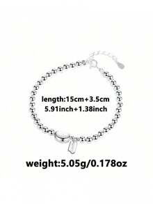 Petite, Luxurious, Sweet, Refreshing, Minimalist, Multifunctional, Elegant, Low-Allergy 925 Silver Women's Bracelet With Round Beads, Suitable For Daily Wear, Banquets, Parties, Vacations, Dates, Holidays, Also Makes A Great Gift - Silver - View 3