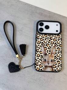 1个新款时尚豹纹兔子图案防水防摔防滑高品质软壳手机壳 + 时尚心形仿皮挂绳，适用于等手机，是送给朋友、家人、情侣、生日、节日的绝佳礼物，国际版，非国内版 - 彩色 - 查看 5