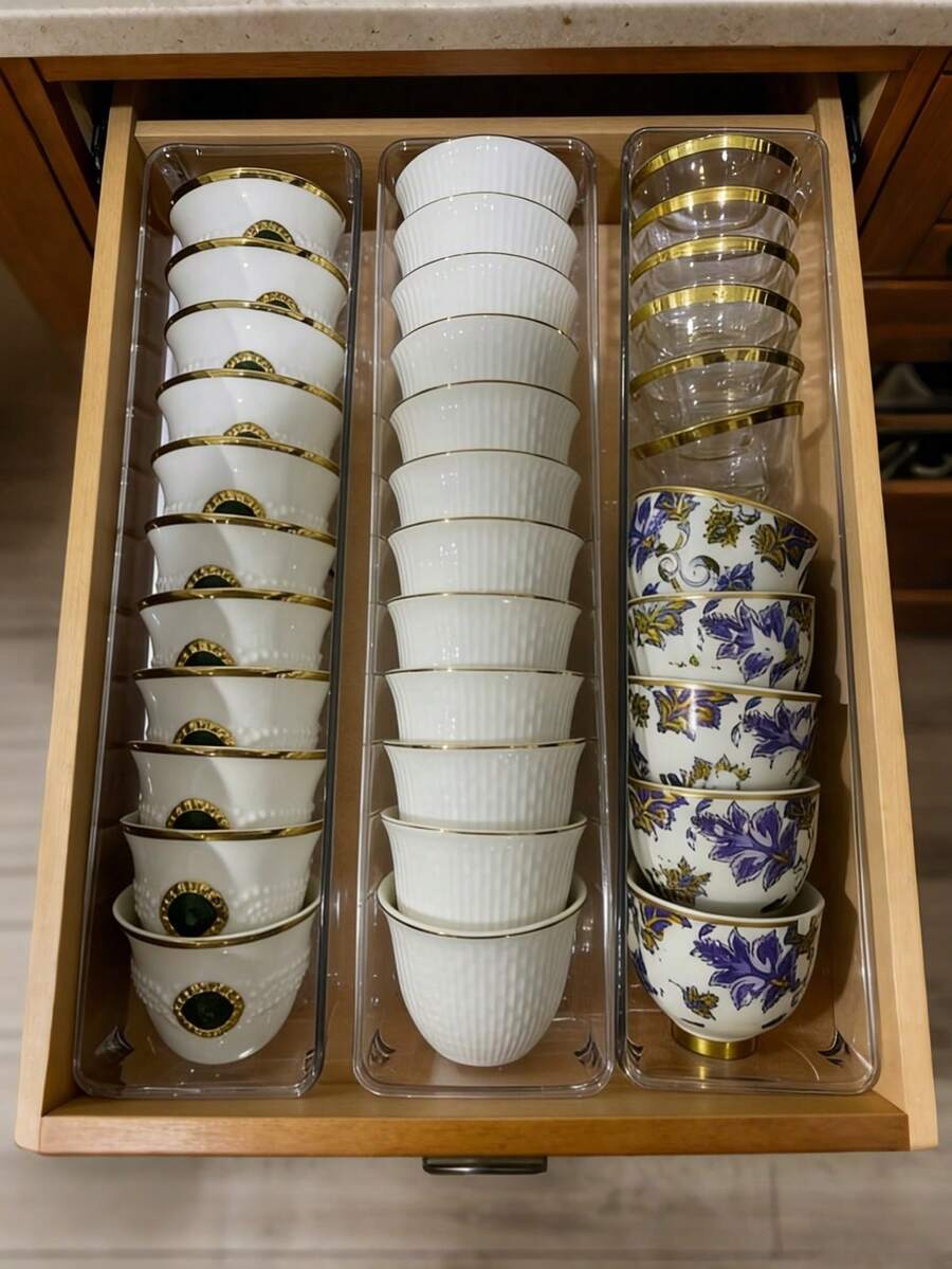 6件/3件/1件 茶杯收納盒，抽屜分隔與分類盒，抽屜收納盒，可堆疊桌面收納架，化妝品收納架，廚房收納籃/廚房/浴室/廚房/收納/節日必需品