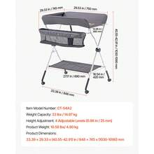 Wickeltisch, faltbare Wickelstation mit Seitenkorb, höhenverstellbarer tragbarer Wickeltisch mit feststellbaren Rädern, multifunktionaler Aufbewahrungs-Organizer fürs Kinderzimmer, dunkelgrau - Dunkelgrau X-Form Vier-Stufen-Einstellung - Übersicht 11