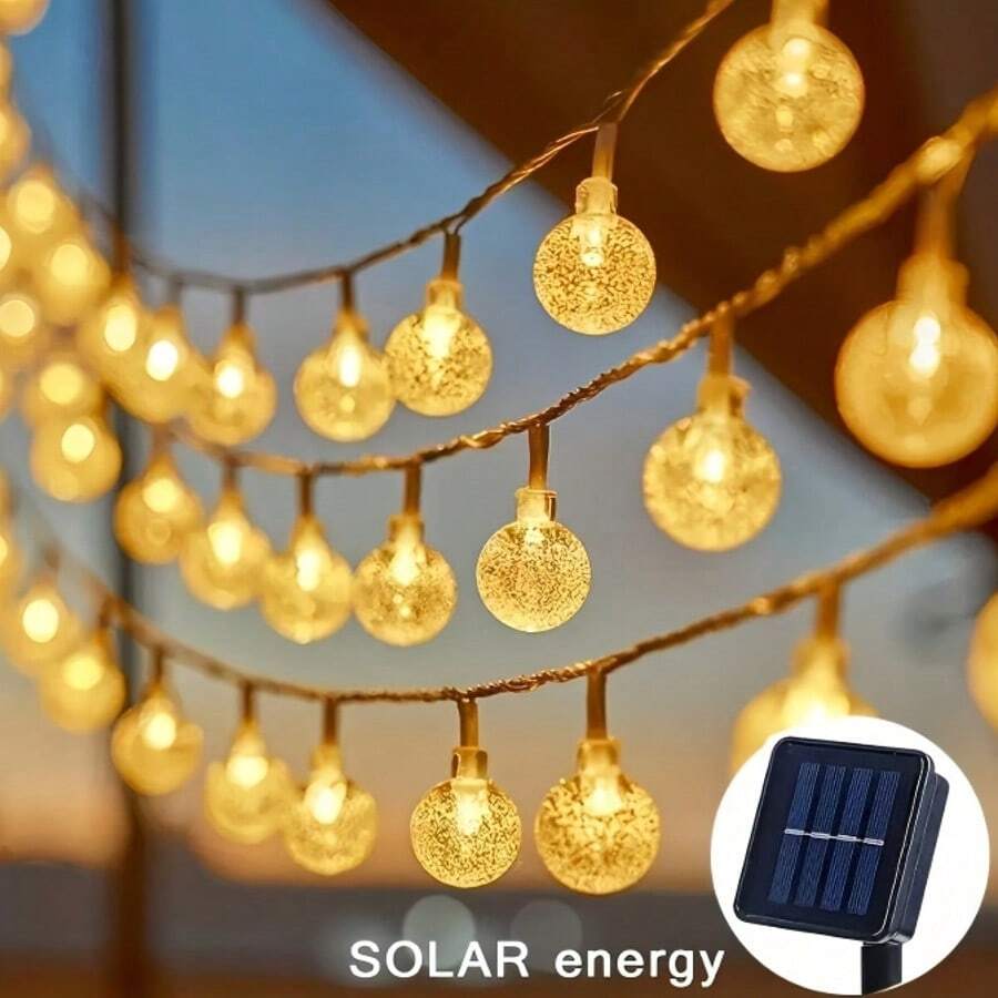 [Đèn dây LED năng lượng mặt trời] Đèn dây LED năng lượng mặt trời AMill, 20 bóng LED, dài 196,85 inch, kiểu đèn cầu bong bóng, dùng ngoài trời, trang trí sân vườn, sử dụng công nghệ pin năng lượng mặt trời niken.