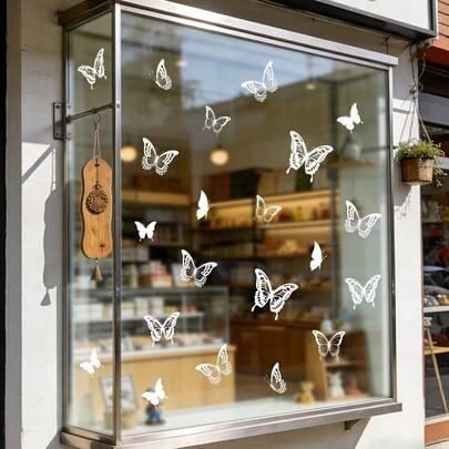 1pc Removable Waterproof PVC Static Cling Window Sticker, White Butterfly Art Design DIY Decal, Suitable For Bedroom, Living Room And Home Decor