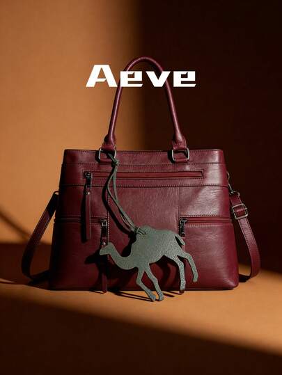 1pc Women's Solid Retro Brown Tote Bag, Large Capacity Multi-Zipper Pockets Waterproof PU Dual Handle Portable Outdoor Casual Business Versatile Shoulder Bag, Stitching Anti-Theft Crossbody Bag