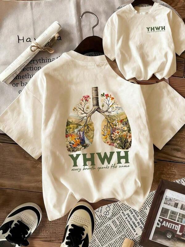 Camiseta Feminina YHWH floral, Casual, t-shirt cristâ casual e Versátil, em algodão
