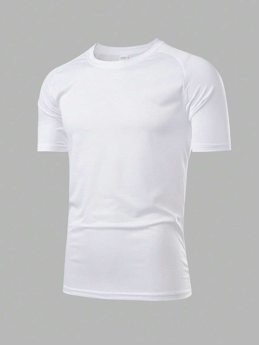Father's Day Men's Lightweight Breathable Quick-Dry Solid Color Round Neck Short Sleeve Outdoor Casual Loose T-Shirt, Running Sports Top - White - View 1