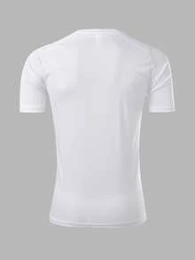 Father's Day Men's Lightweight Breathable Quick-Dry Solid Color Round Neck Short Sleeve Outdoor Casual Loose T-Shirt, Running Sports Top - White - View 2