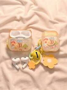 Funda protectora compatible con Apple 4, 3, Pro 2, con diseño creativo de flor 3D y abeja linda, anti-caída - Amarillo - Ver 4