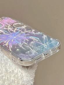 1pc Dreamy Pastel Firework Print Phone Case For IPhone17 16 15 14 13 12 11 17Pro Max 16Plus 15Pro 16Promax, Aesthetic Pink Frame Full Coverage Cute Phone Case - Pink Purple - View 5