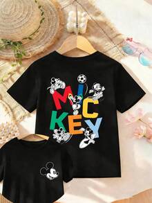 Disney Mickey Mouse Kids' Short Sleeve Tee – Unisex Graphic Top For Boys & Girls (Ages 2-14), Soft Stretchy Fabric, Retro Character Print, Summer Play & Back-To-School Essential – Express Delivery - 黑色 - 查看 2