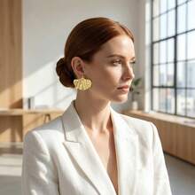 Ginkgo Leaf Earrings, Beach Vacation Style, Gold Stainless Steel Metal, Seaside Photo Jewelry, Fashionable Personalized Earrings, Women's Daily Summer Travel Pool Party Vacation Bikini, Holiday Gift For Girlfriend/Family - Multicolor - View 9