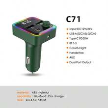 Cargador de teléfono para automóvil con Bluetooth para Android y Apple, adaptador de encendedor de cigarrillos, cargador súper rápido - C71 - Ver 6