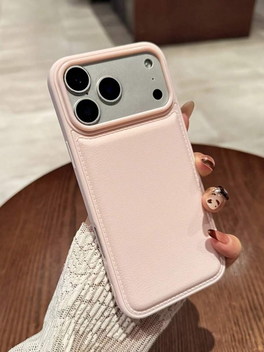 Minimalist Pink Faux Leather Texture Phone Case Compatible With IPhone 17 Pro Max/17 Pro/17/16/16 Pro Max/16 Plus/16 Pro/15/15 Pro Max/15 Pro/15 Plus/11/12/13/14/14 PLUS/11 Pro Max/12 Pro/12 Pro Max/13 Pro/13 Pro Max/14 Pro/14 Pro Max, Soft Shockproof Case - Pink - New Faux Leather Texture - View 1