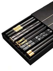 5/10双装可重复使用耐用寿司筷子，金属筷子，中式筷子套装，抗菌、防滑、防霉厨房用具 - 查看 1