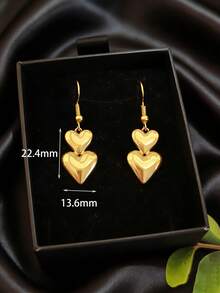 2件套金色不锈钢交织心形吊坠耳环，低过敏性金/银心形首饰，女士饰品，象征联系与友谊，意义非凡的闺蜜饰品 - 心 - 查看 3
