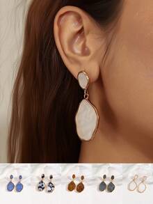 1 Pair Asymmetrical Oval Pendant Earrings, Acrylic Inlaid Vintage Earrings For Women, European And American Fashion Niche Elegant Earrings - Resin Earrings - View 7