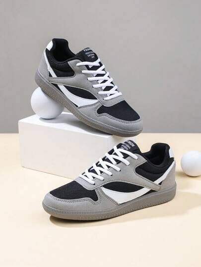 1 đôi giày thể thao casual unisex, chất liệu lưới PU, buộc dây, đế bằng, phù hợp cho các hoạt động thể thao thường ngày, hoạt động ngoài trời mọi mùa, kiểu dáng sinh viên.