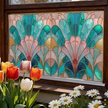 1/5 piezas Película de ventana con patrón geométrico de abanico. Reutilizable, impermeable, adhesivo estático para vidrio, adecuado para decoración de baño, dormitorio, oficina y cocina. - Multicolor - Ver 7