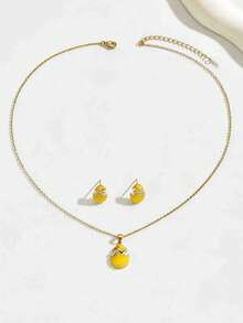 3件套简约俏皮裂纹蛋项链耳环套装，适合女性在复活节派对或通勤时佩戴。 - 金黃色 - 查看 2