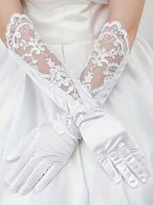 1 Pair White Chiffon Petal Sleeve Cuffs, Long Length With Elastic, Bridal Accessory - Multicolor - View 3