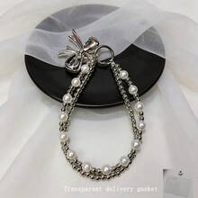 1个银色蝴蝶结双层仿珍珠吊坠，金属串珠手机挂绳/包包配件 + 附赠卡片 - 彩色 - 查看 6