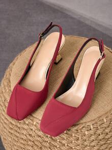WHDXY 1 Pair Women's Unique Design Metal Asymmetric Heel Mules, Square Toe Burgundy Soft Style, Suitable For Dates, Commuting, Parties, And Daily Wear - Bordeaux - View 5