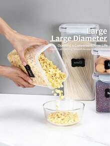 12pcs-Sealed Food Storage Containers With Labels Plastic Jars For Organizing Grains, Flours, Nuts, Pastas, Snacks And Sugar In The Kitchen To Keep Food Fresh And Organized - Blanco y Negro - Ver 4
