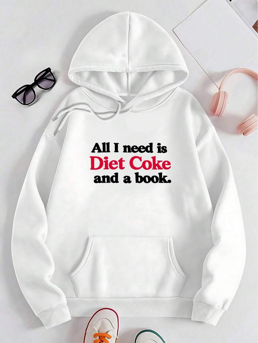 Women's Hooded Sweatshirt Long-Sleeve Hoodie With Diet Pattern, Fashionable And Casual, Comfy & Cozy - White - View 1
