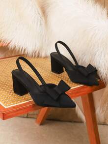 Bow Decor Elegant Sexy High Heel Pointed Toe Party Shoes, Comfortable And Non-Fatiguing - Black - View 4