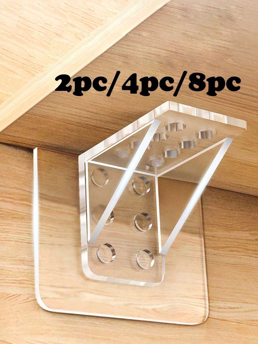 2/4/8pcs No Drill Large Shelf Brackets - Clear - View 1