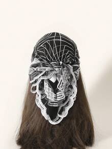 1pc Women's Embroidered Geometric Pattern Lace Trim Scarf, Casual Versatile Bandana - Multicolor - View 4