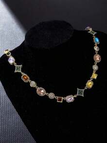 1PC Hip Hop Jewelry Fashion Colored Zirconia Iced Out Necklace For Women Crystal Gemstone Link Chain Pendant For Women Bridal Party Jewelry - 項鍊 - 查看 2