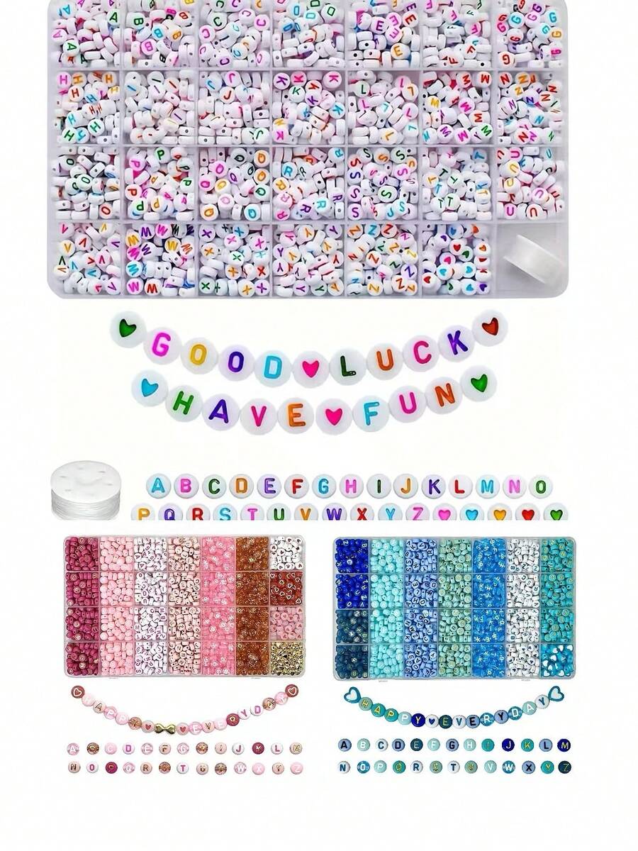 Approx. 1000pcs/Box 28-Compartment Multicolor English Alphabet Beads Set, Bracelet & Jewelry DIY Making - Multicolor - View 1
