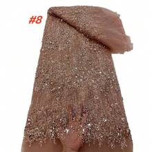 2026新款高品质非洲珠饰蕾丝面料，法国尼日利亚亮片网纱蕾丝面料，适合缝制女士婚礼礼服 - A - 查看 9