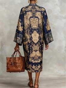 Đầm nữ thoải mái, in hoa, cổ tàu, tay rộng, thích hợp cho mùa xuân/thu, kiểu dáng thanh lịch. - Nhiều màu - Xem 2