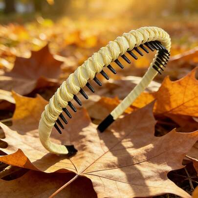 1pc Yellow Braided Non-Slip Headband, Suitable For Daily Use In All Seasons, Student & Women Hair Accessory