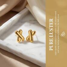 Guldfärgade puffiga X-formade örhängen, minimalistiska, grova, geometriska uttalandeörhängen för kvinnors vardagsbruk - Gult guld - Visa 8