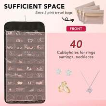 Hanging Jewelry Wall Organizer Set Include Over The Door Jewelry Organizer 48 Jewelry Compartments 8 Necklaces Hooks And 3 Travel Jewelry Bags For Sunglasses Earrings Bracelets - 黑色 - 查看 4